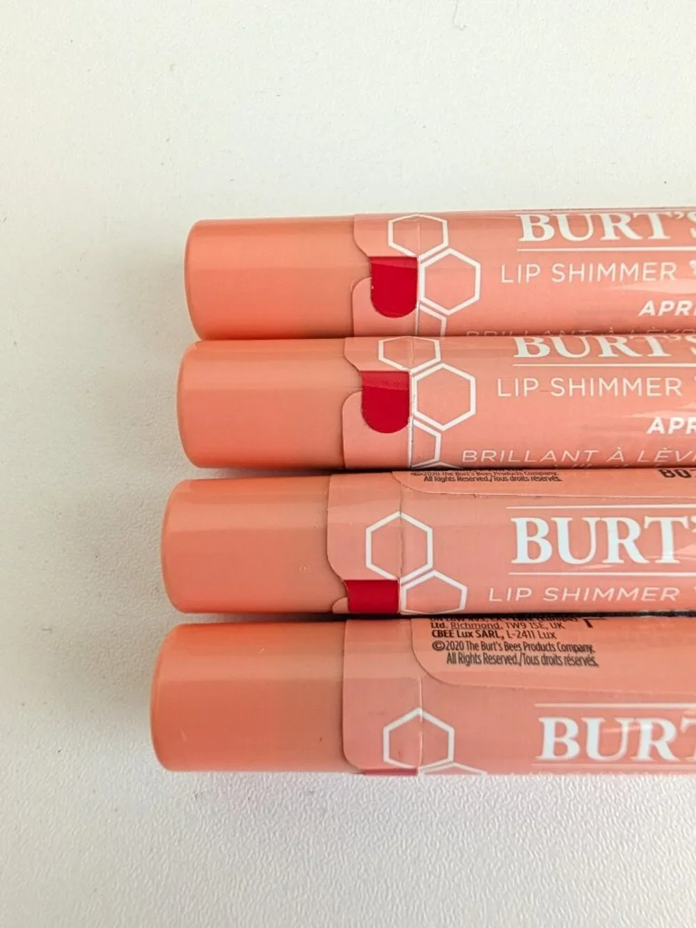 4 X Burt's Bees Lip Shimmer with Peppermint Oil - Apricot - 100% Natural SEALED